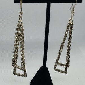 Rhinestone dangle double triangle geometric statement earrings